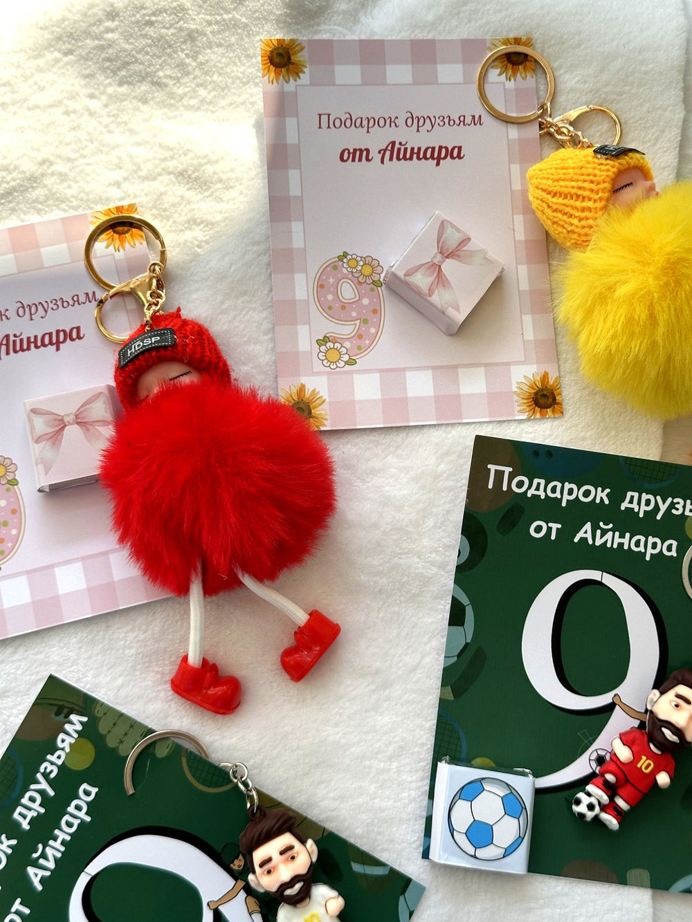 Football & Pom Pom 9th Birthday Favor Cards with Gifts attached — Chocoodad Baku