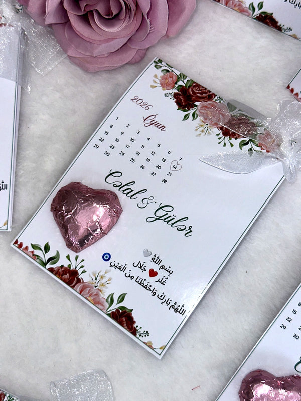 Heart & Rose Wedding and Engagement Favor Cards – Personalized Chocolate — Chocoodad Baku