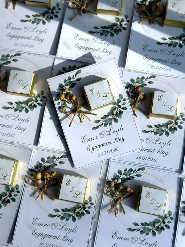 Personalized Engagement Chocolate Favor Cards with Dired Flowers — Chocoodad Baku