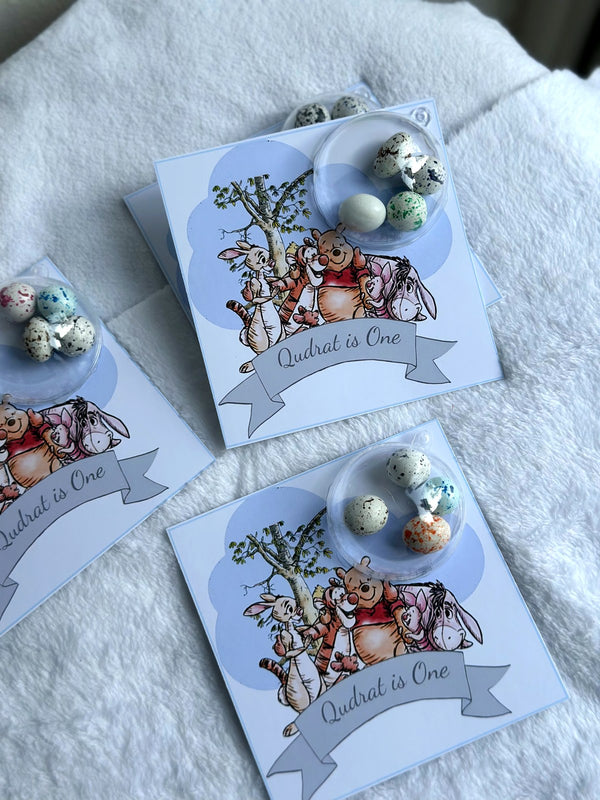 Winnie the Pooh 1st Birthday Favor Cards – Personalized Chocolate – Design 3 — Chocoodad Baku
