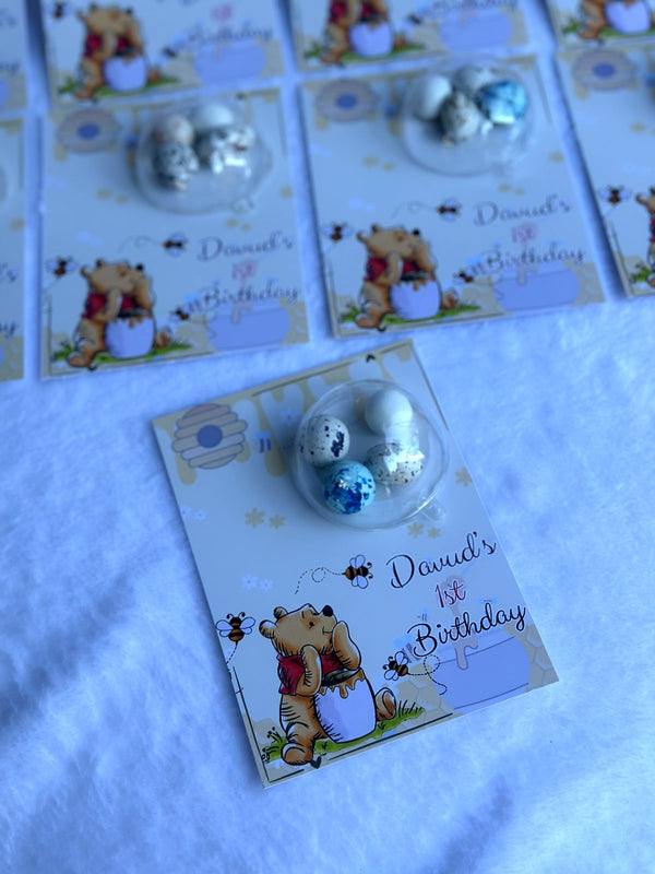 Winnie the Pooh 1st Birthday Favor Cards – Personalized Chocolate – Design 2 — Chocoodad Baku