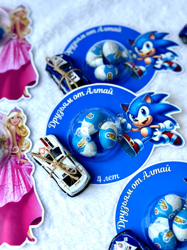 Sonic 4th Birthday Favor Cards with Gifts attached – Personalized Ozmo egg Chocolate — Chocoodad Baku