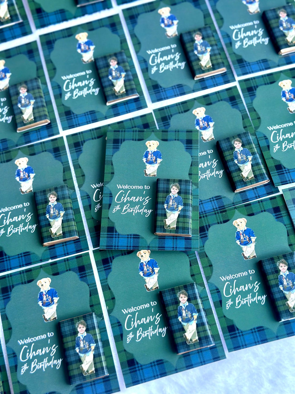 Teddy Bear 5th Birthday Favor Cards – Personalized Chocolate — Chocoodad Baku