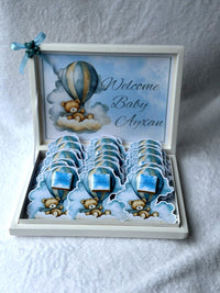 Teddy Bear & Hot Air Balloon Baby Welcome 24 Chocolate Cards & Box – Personalized Chocolate — Chocoodad Baku