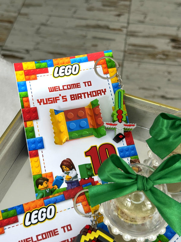 LEGO 10th Birthday Favor Cards with Gifts attached – Personalized Chocolate — Chocoodad Baku