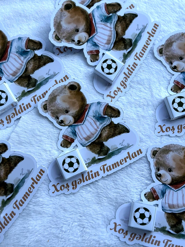 Teddy Bear Baby Welcome Favor Cards – Personalized Chocolate — Chocoodad Baku