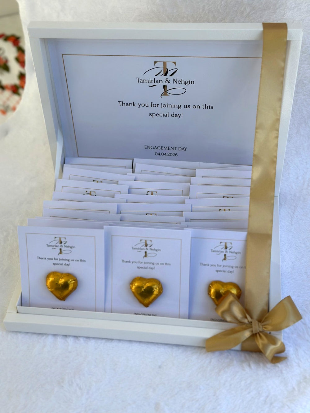 Engagement 24 Favor Cards in Box – Personalized Engagement Chocolate & Box — Chocoodad Baku