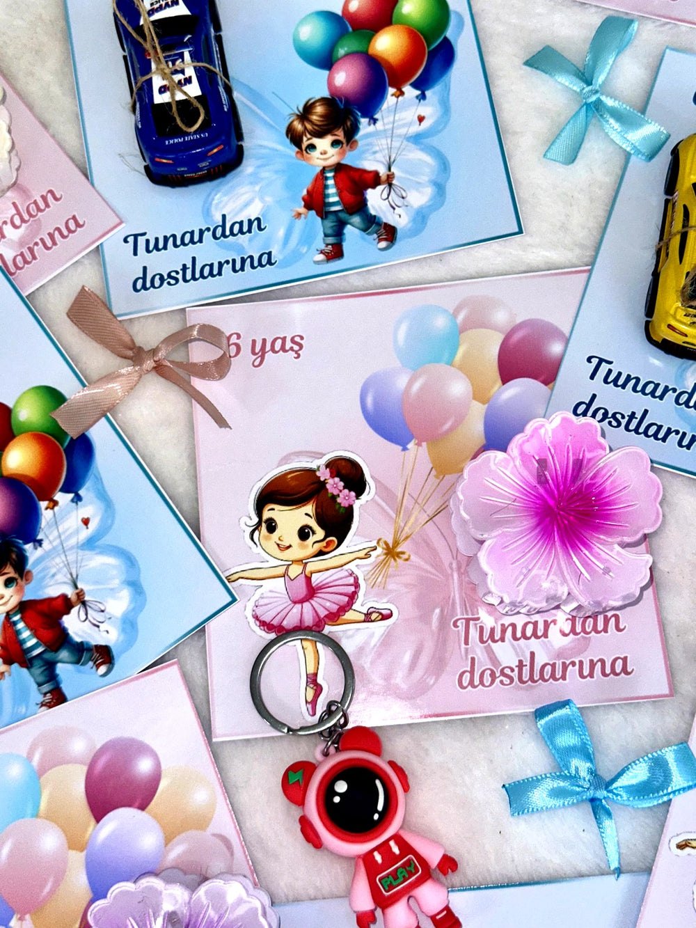 Ballerina & Astronaut & Race Car 6th Birthday Favor Cards with Gifts attached – Personalized Chocolate — Chocoodad Baku