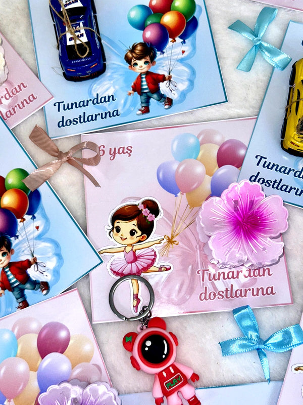 Ballerina & Astronaut & Race Car 6th Birthday Favor Cards with Gifts attached – Personalized Chocolate — Chocoodad Baku