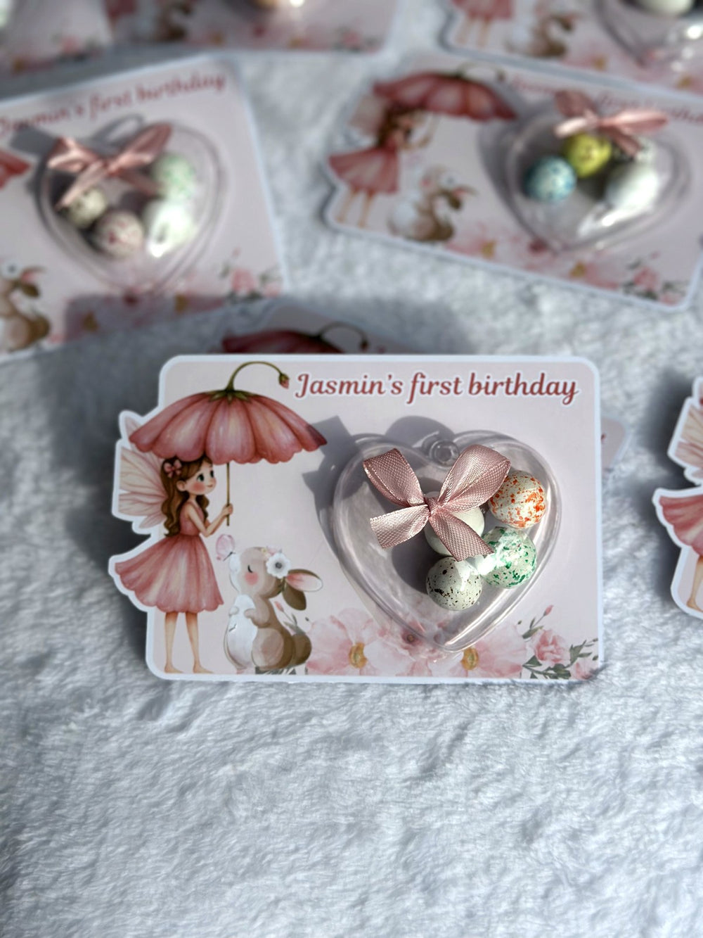Bunny & Little Angel 1st Birthday Favor Cards – Personalized Chocolate — Chocoodad Baku