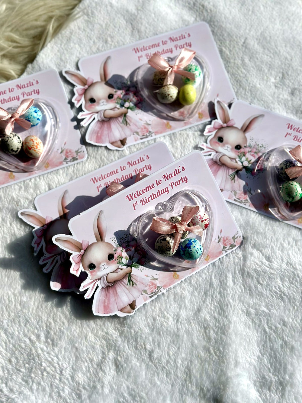 Bunny 1st Birthday Favor Cards – Personalized Chocolate – Design 2 — Chocoodad Baku