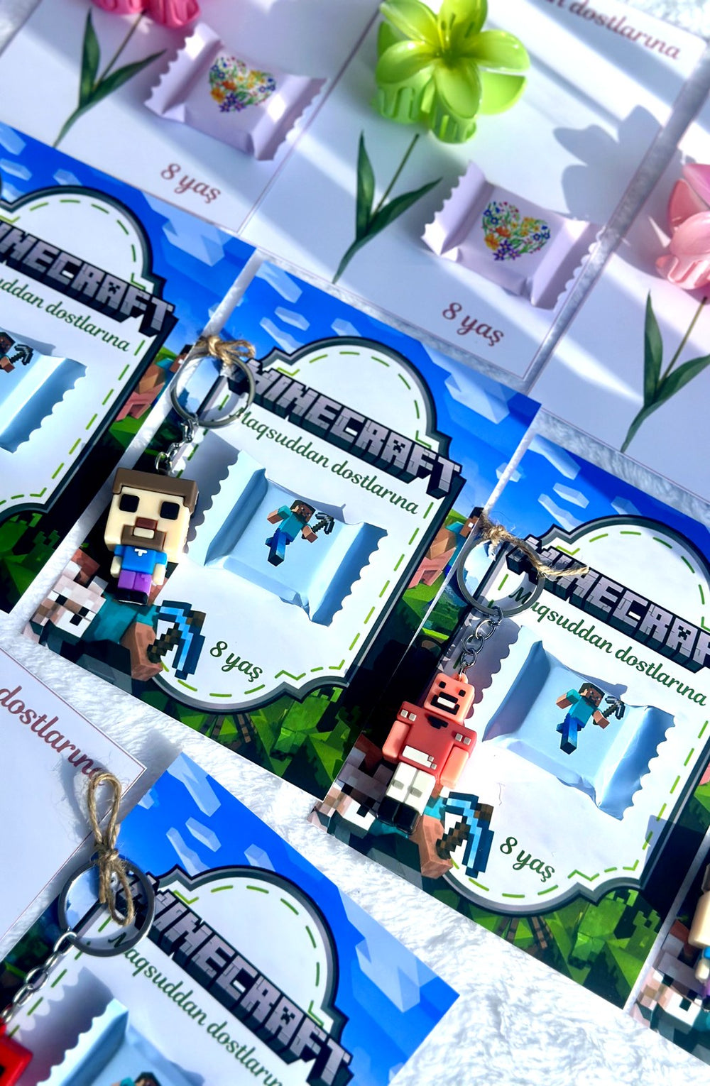 Minecraft 8th Birthday Favor Cards with Gifts attached – Personalized Chocolate — Chocoodad Baku