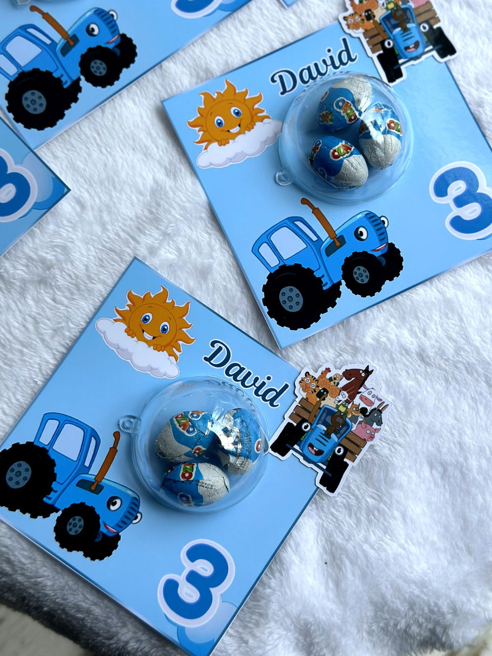 Blue Tractor Birthday Favor Cards – Ozmo egg Chocolates — Chocoodad Baku