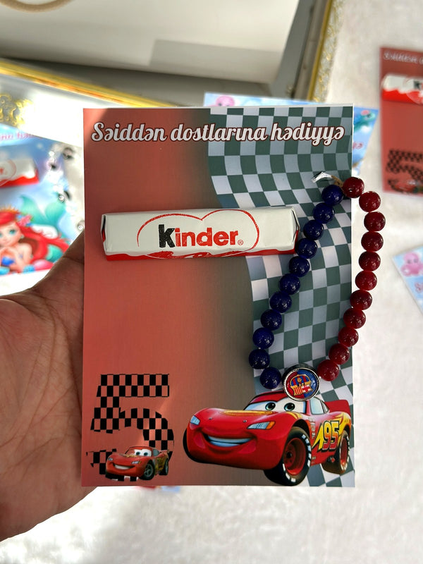 Lightning McQueen & Ariel 5th Birthday Favor Cards with Gifts attached – Kinder Chocolate — Chocoodad Baku