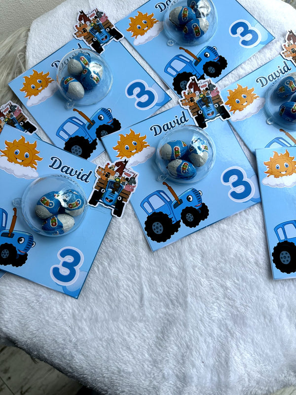 Blue Tractor Birthday Favor Cards – Ozmo egg Chocolates — Chocoodad Baku