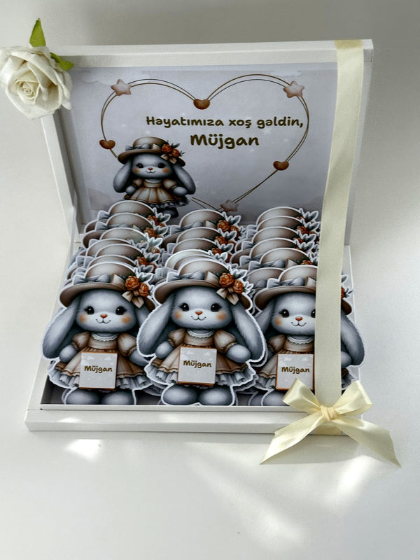 Bunny Baby Welcome (24 Chocolate Cards in Box) — Chocoodad Baku