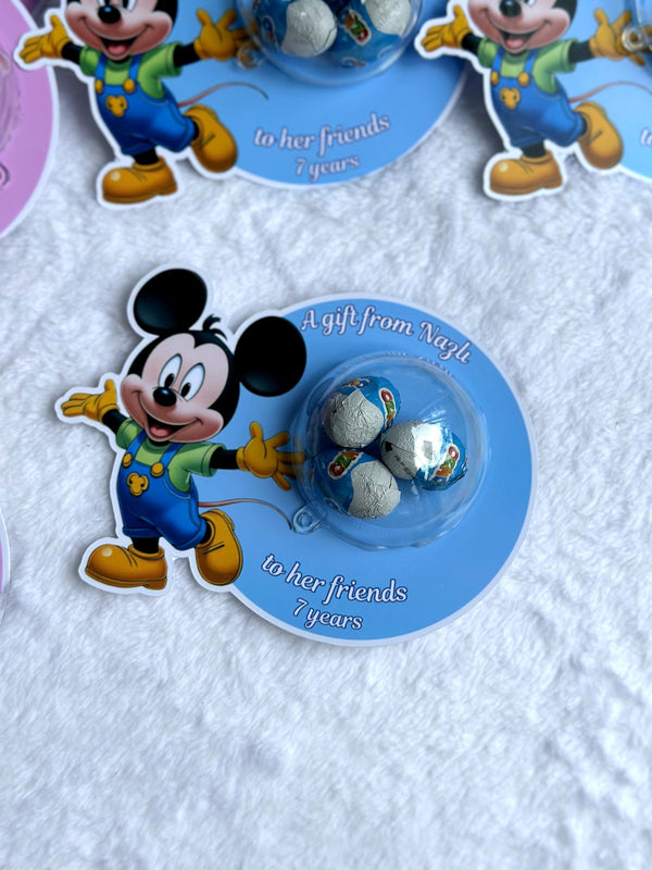 Mickey & Minnie Mouse Birthday Favor Cards with Ozmo chocolate egg — Chocoodad Baku