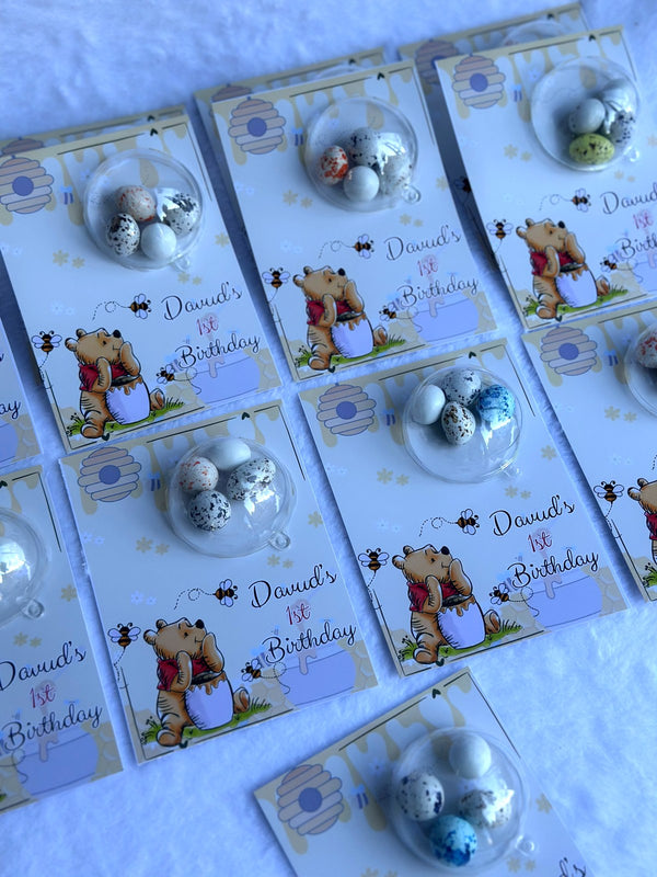 Winnie the Pooh 1st Birthday Favor Cards – Personalized Chocolate – Design 2 — Chocoodad Baku
