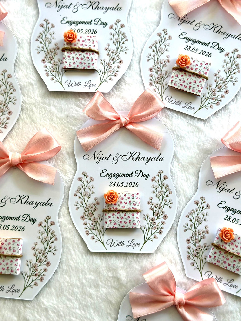 Floral Engagement Favor Cards – Personalized Chocolate — Chocoodad Baku
