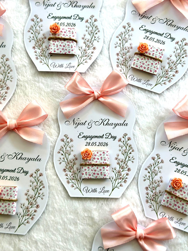 Floral Engagement Favor Cards – Personalized Chocolate — Chocoodad Baku
