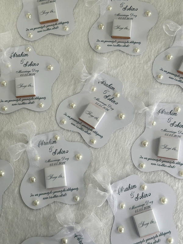Pearl Wedding Favor Cards – Personalized Chocolate — Chocoodad Baku