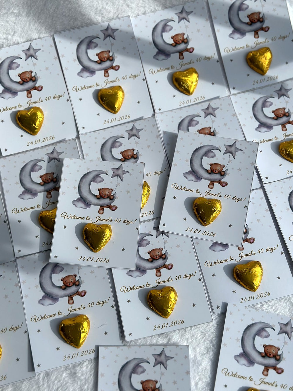 Teddy Bear 40-Day Baby Favor Cards – Personalized Chocolate — Chocoodad Baku