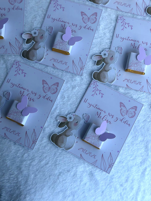 Bunny Baby Girl Welcome Favor Cards – Personalized Chocolate — Chocoodad Baku