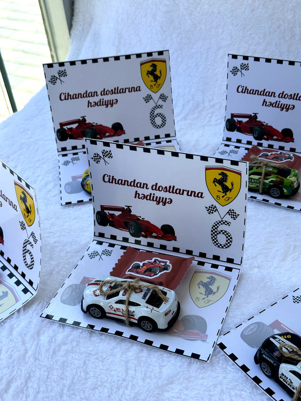 Race Car 6th Birthday Favor Cards with Gifts attached – Personalized Chocolate — Chocoodad Baku