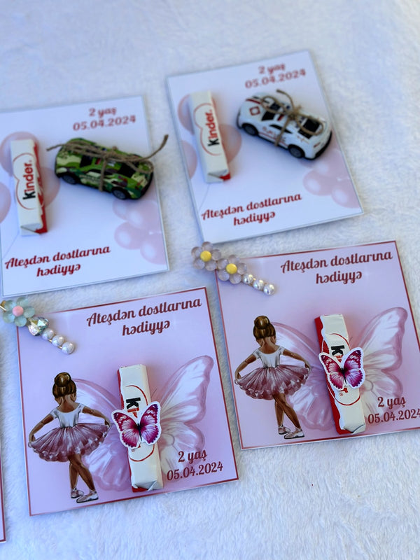 Ballerina 2nd Birthday Favor Cards – Personalized Chocolate & Hair Clip Gift and Car toy — Chocoodad Baku