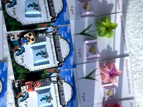Minecraft 8th Birthday Favor Cards with Gifts attached – Personalized Chocolate — Chocoodad Baku