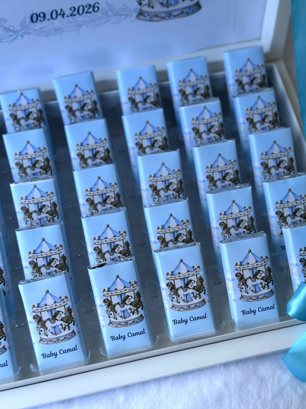 Carousel theme Welcome Baby Boy (35 Chocolates in Box) – Personalized Chocolate — Chocoodad Baku