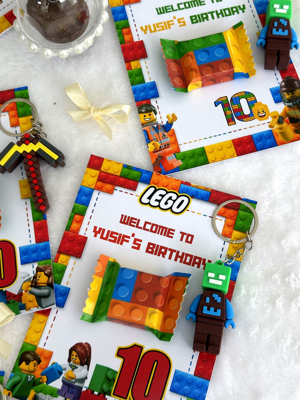 LEGO 10th Birthday Favor Cards with Gifts attached – Personalized Chocolate — Chocoodad Baku