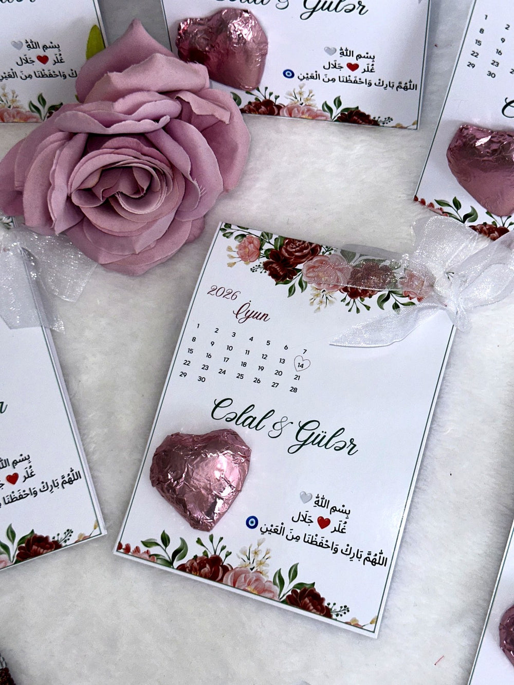 Heart & Rose Wedding and Engagement Favor Cards – Personalized Chocolate — Chocoodad Baku