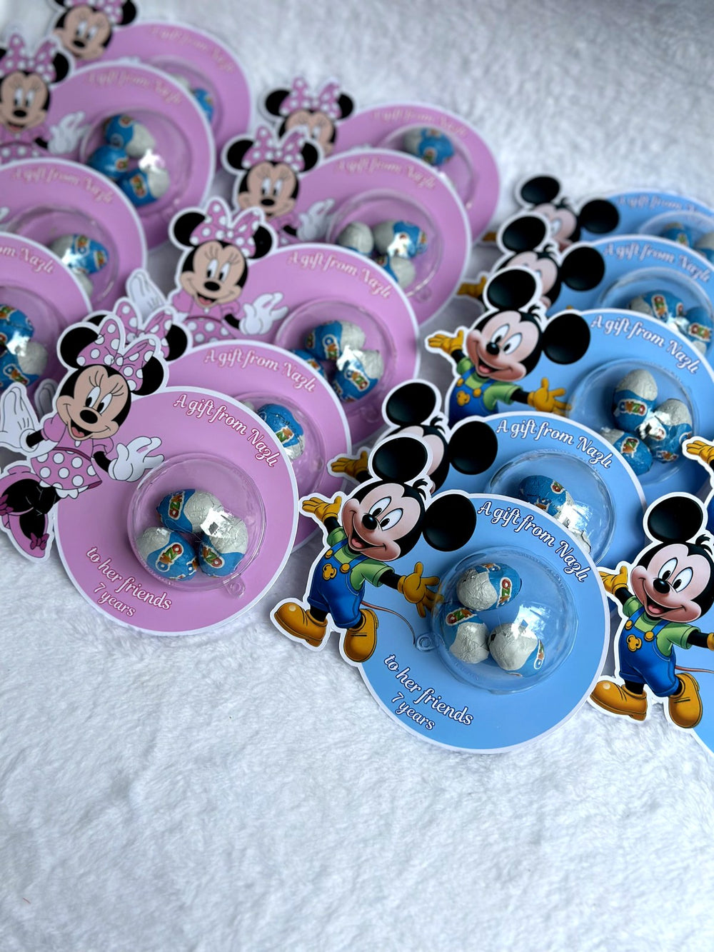 Mickey & Minnie Mouse Birthday Favor Cards with Ozmo chocolate egg — Chocoodad Baku