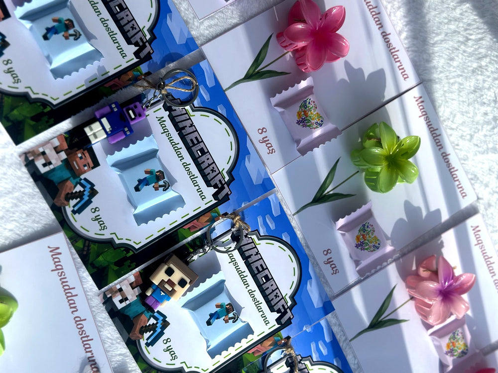 Minecraft 8th Birthday Favor Cards with Gifts attached – Personalized Chocolate — Chocoodad Baku