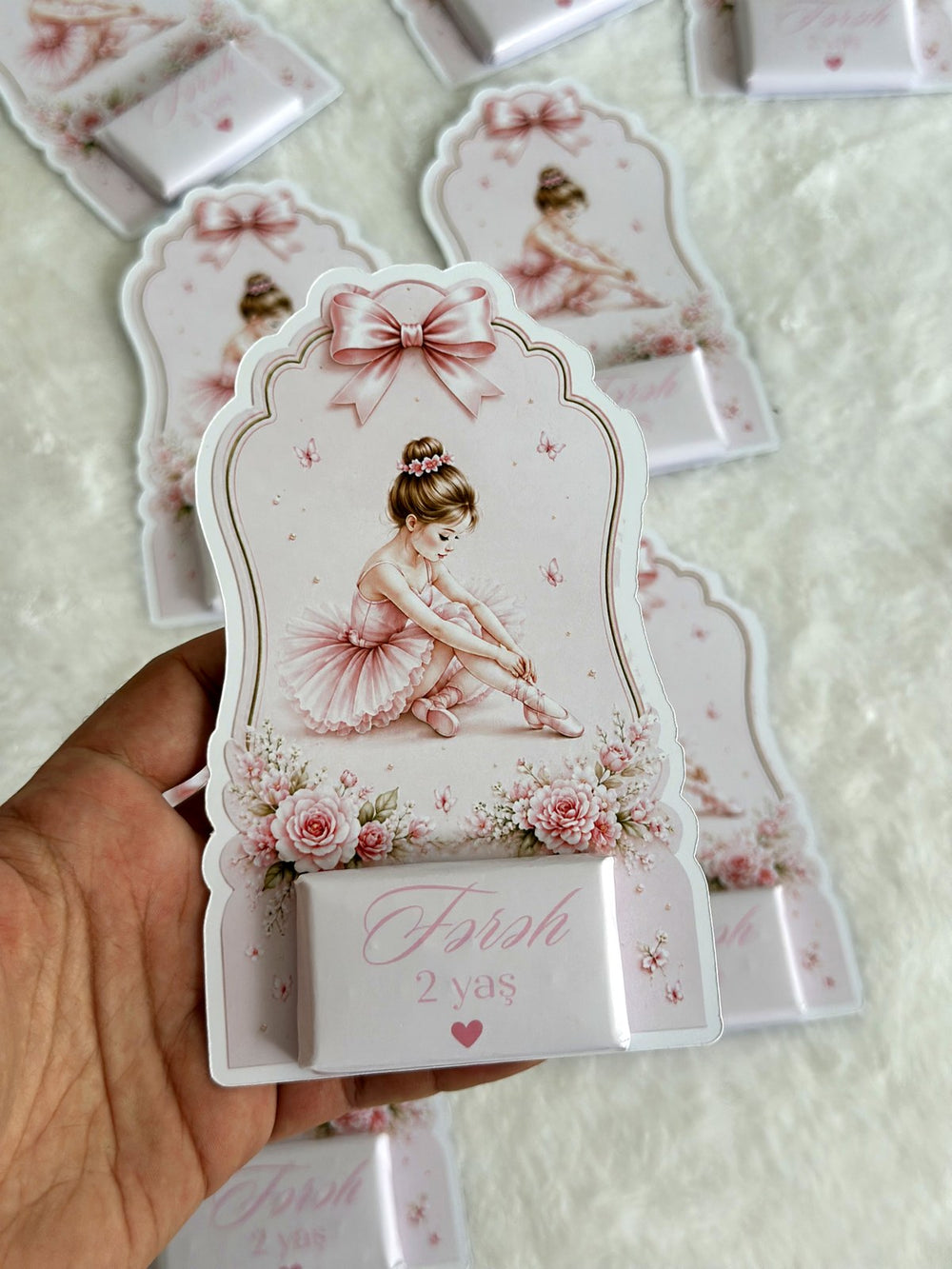 Ballerina 2nd Birthday Favor Cards – Personalized Chocolate — Chocoodad Baku