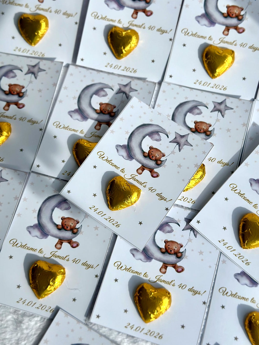 Teddy Bear 40-Day Baby Favor Cards – Personalized Chocolate — Chocoodad Baku
