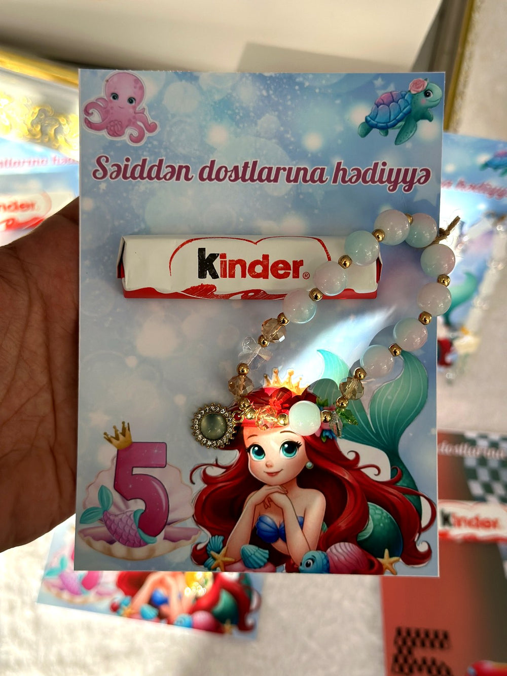 Lightning McQueen & Ariel 5th Birthday Favor Cards with Gifts attached – Kinder Chocolate — Chocoodad Baku