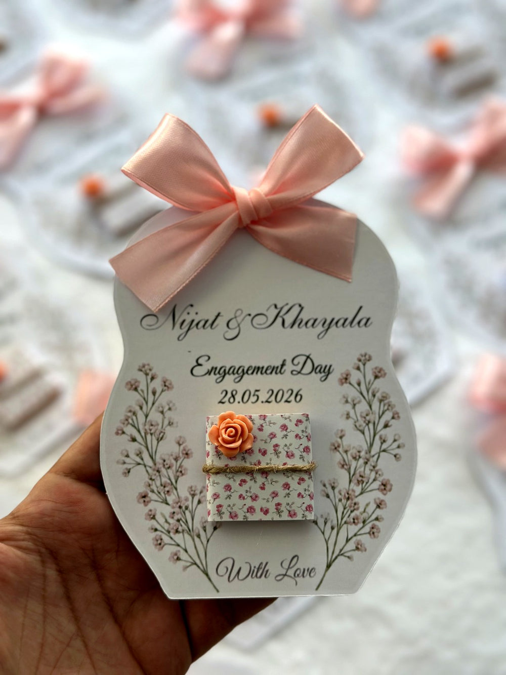 Floral Engagement Favor Cards – Personalized Chocolate — Chocoodad Baku