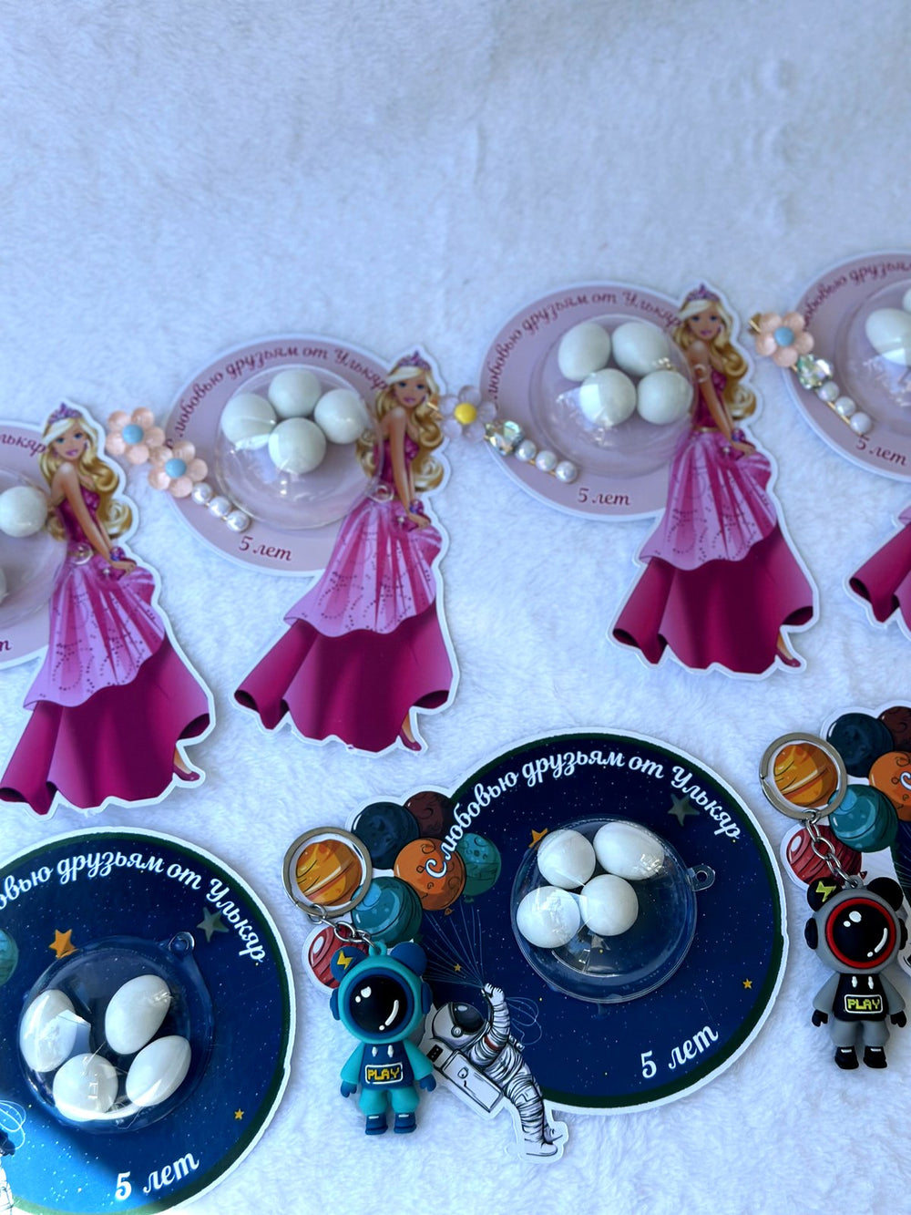Princess Barbie & Astronaut 5th Birthday Favor Cards with Gifts attached – Personalized Chocolate — Chocoodad Baku
