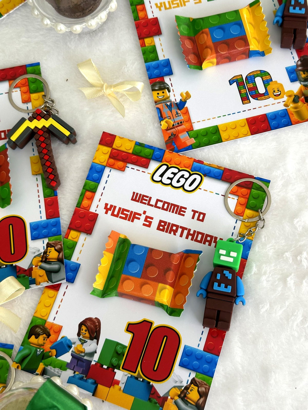 LEGO 10th Birthday Favor Cards with Gifts attached – Personalized Chocolate — Chocoodad Baku
