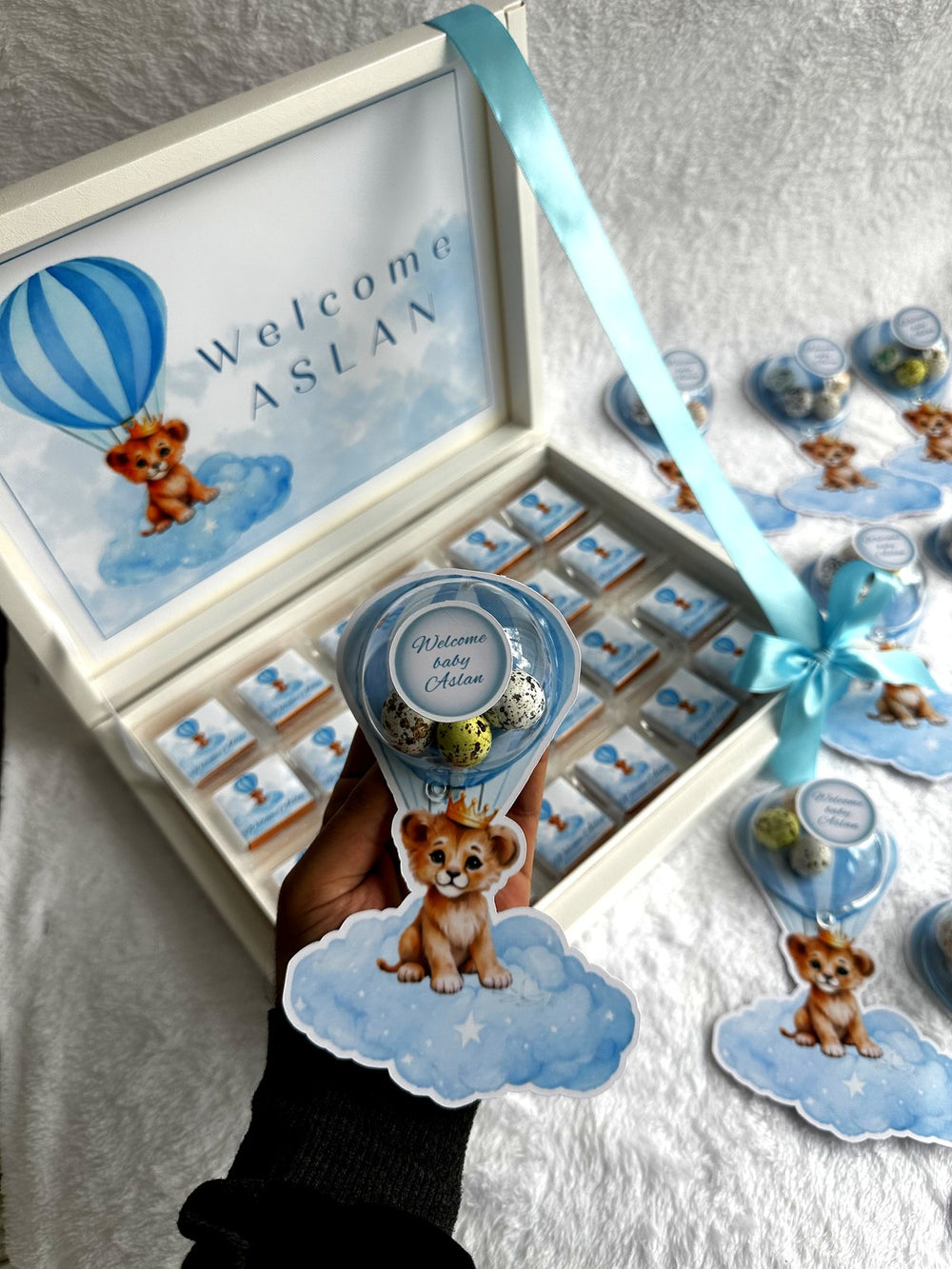 Lion Baby Welcome Favor Cards – Personalized Chocolate — Chocoodad Baku