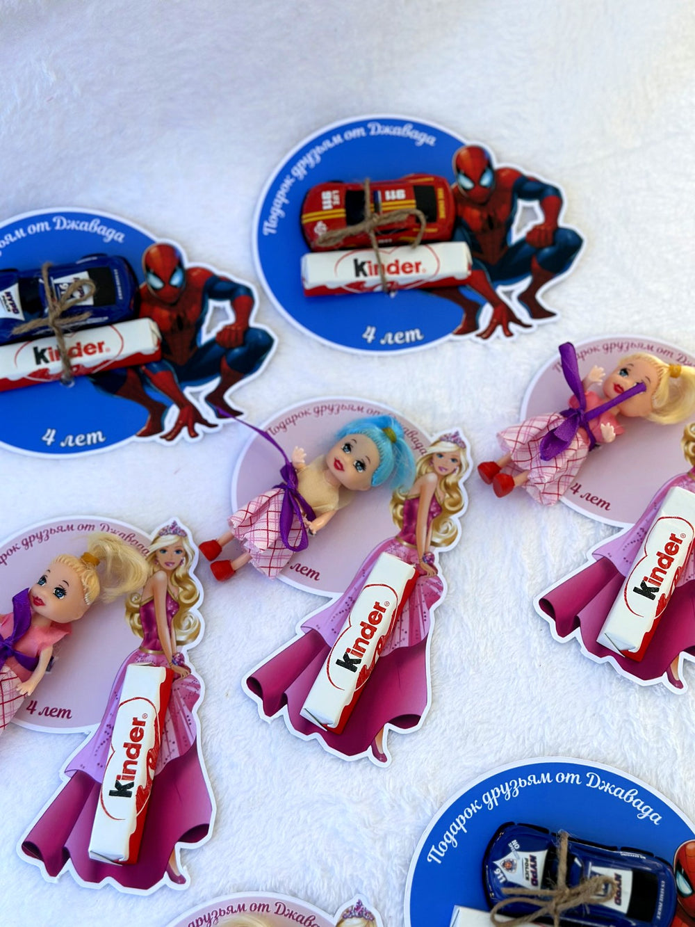 Spiderman 4th Birthday Favor Cards – Kinder Chocolate & Gifts attached — Chocoodad Baku