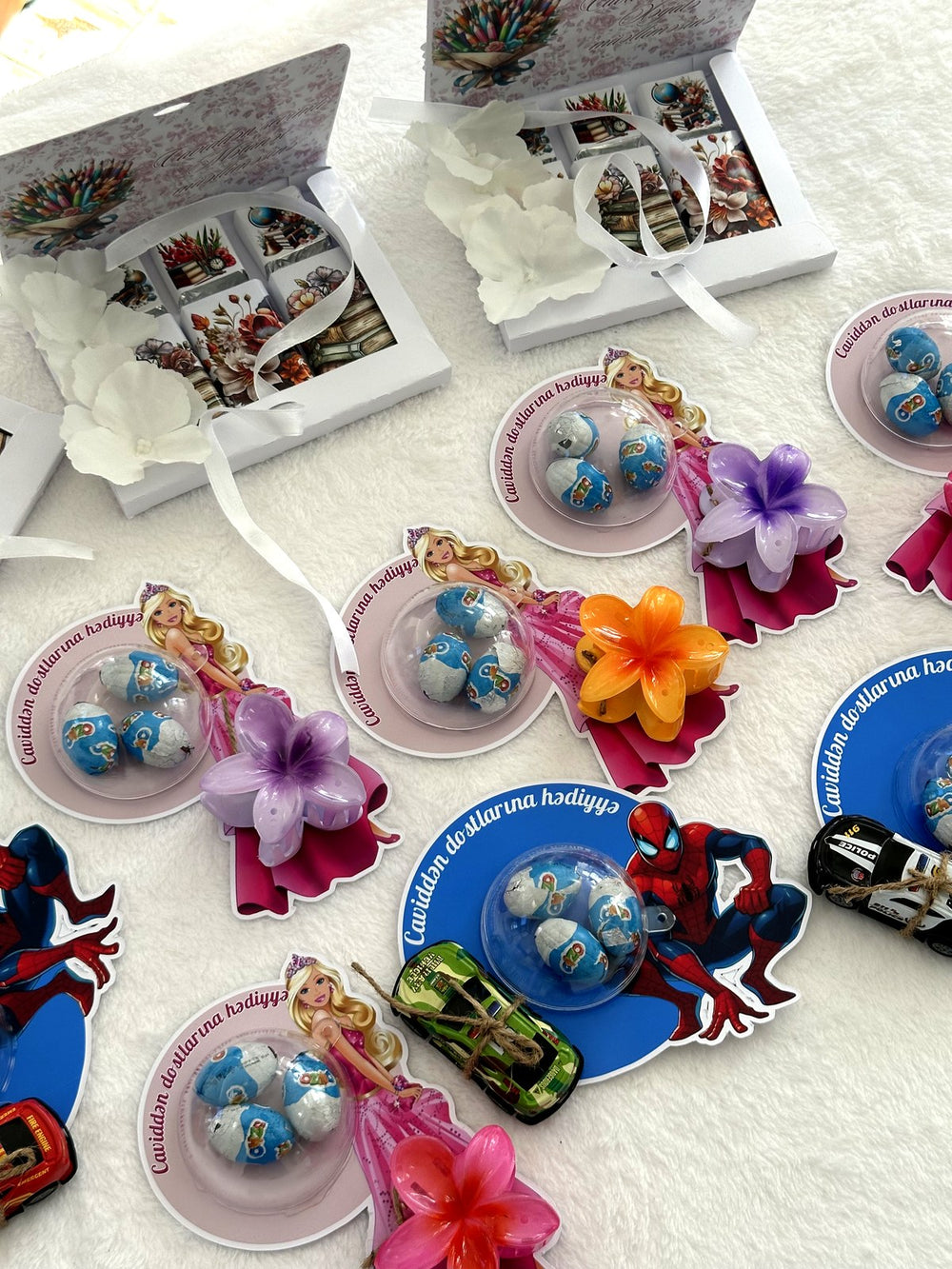 Spiderman & Flower 3rd Birthday Favor Cards with Gifts attached – Ozmo egg Chocolate — Chocoodad Baku