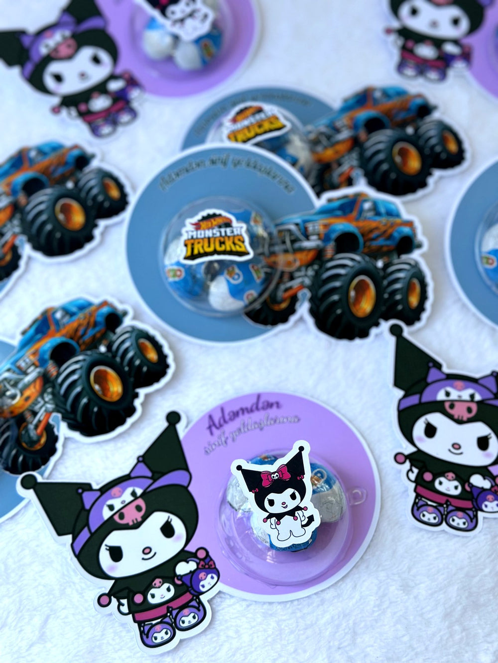 Monster Truck & Kuromi Birthday Favor Cards with Gifts attached – Personalized Ozmo Egg Chocolate — Chocoodad Baku