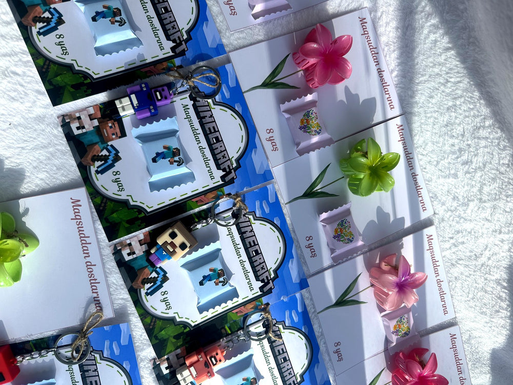 Minecraft 8th Birthday Favor Cards with Gifts attached – Personalized Chocolate — Chocoodad Baku