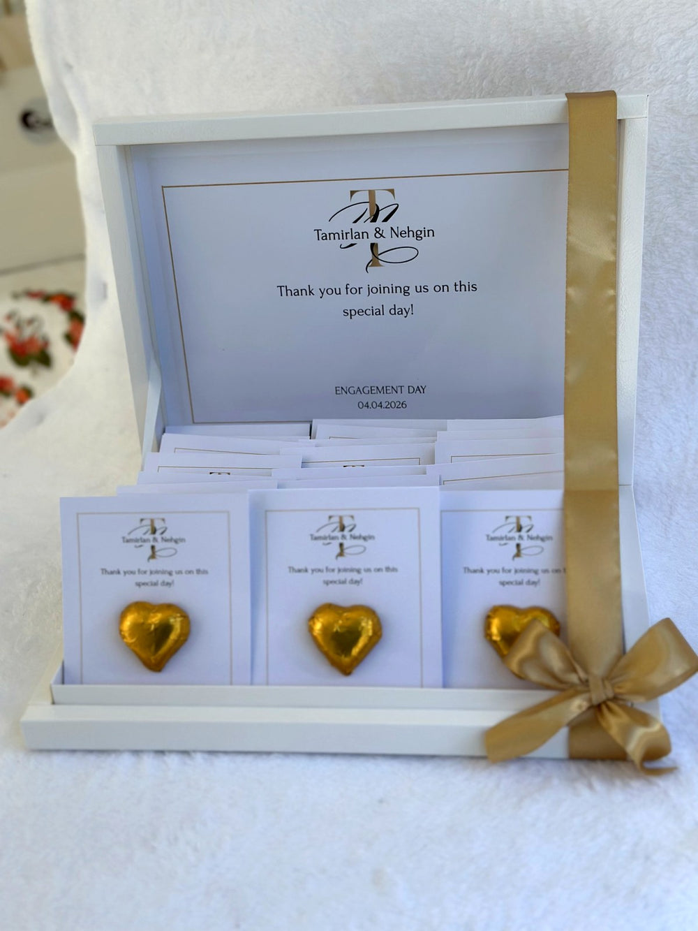 Engagement 24 Favor Cards in Box – Personalized Engagement Chocolate & Box — Chocoodad Baku