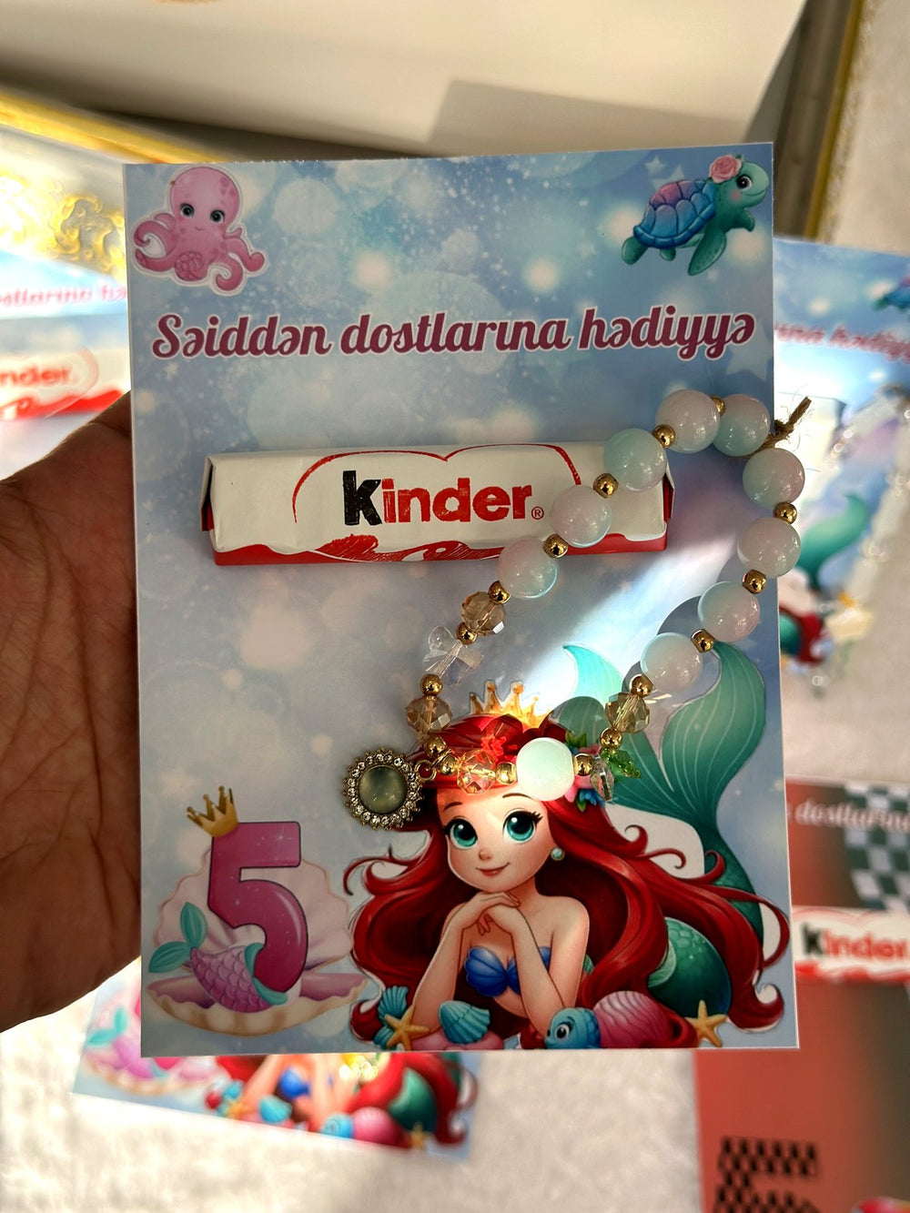 Lightning McQueen & Ariel 5th Birthday Favor Cards with Gifts attached – Kinder Chocolate — Chocoodad Baku