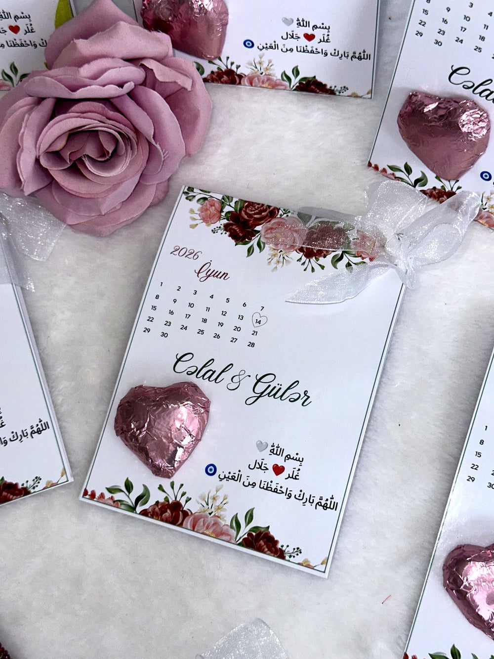 Heart & Rose Wedding and Engagement Favor Cards – Personalized Chocolate — Chocoodad Baku