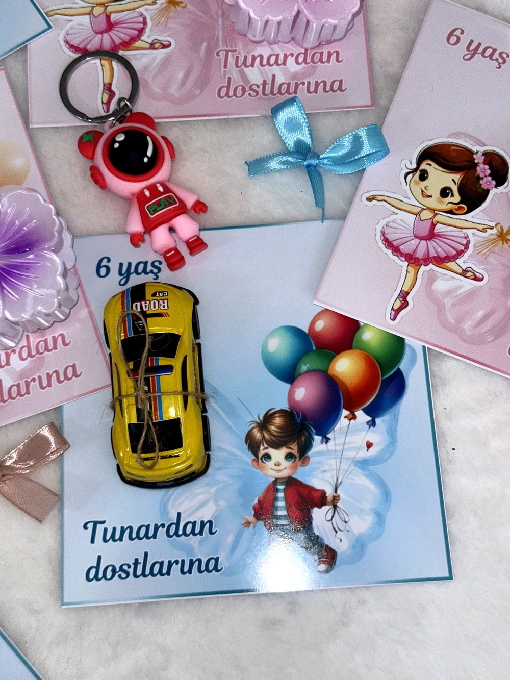 Ballerina & Astronaut & Race Car 6th Birthday Favor Cards with Gifts attached – Personalized Chocolate — Chocoodad Baku